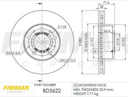 Диск тормозной передний Fremax BD-5622 fremax bd5622