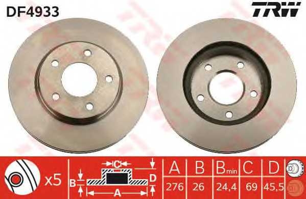 Диск гальмівний MITSUBISHI LANCER 1.5-2.0 08-, DODGE CALIBER 1.8-2.4 06- передн. (вир-во TRW) trw df4933