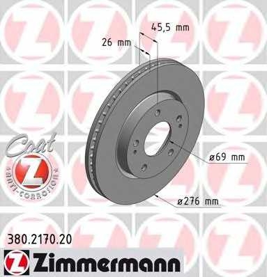 Тормозной диск передний Otto Zimmermann - 380.2170.20 (зам.MR510966) Lancer IX 2.0/Lancer X ottozimmermann 380217020